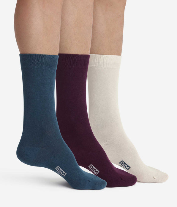 DIM Pack of 3 Pairs of Men's Socks Blue Violet Cotton