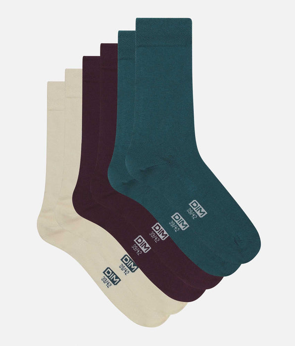DIM Pack of 3 Pairs of Men's Socks Blue Violet Cotton