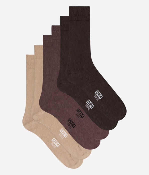 DIM Pack of 3 men's socks in cassis, chocolate and taupe Cotton