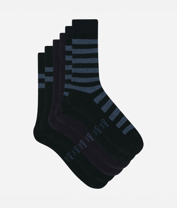 DIM Pack of 3 pairs of men's blue striped socks Dim Coton Style