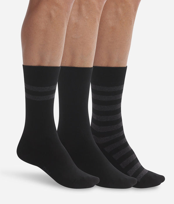 DIM Pack of 3 pairs of men's black striped socks Dim Coton Style