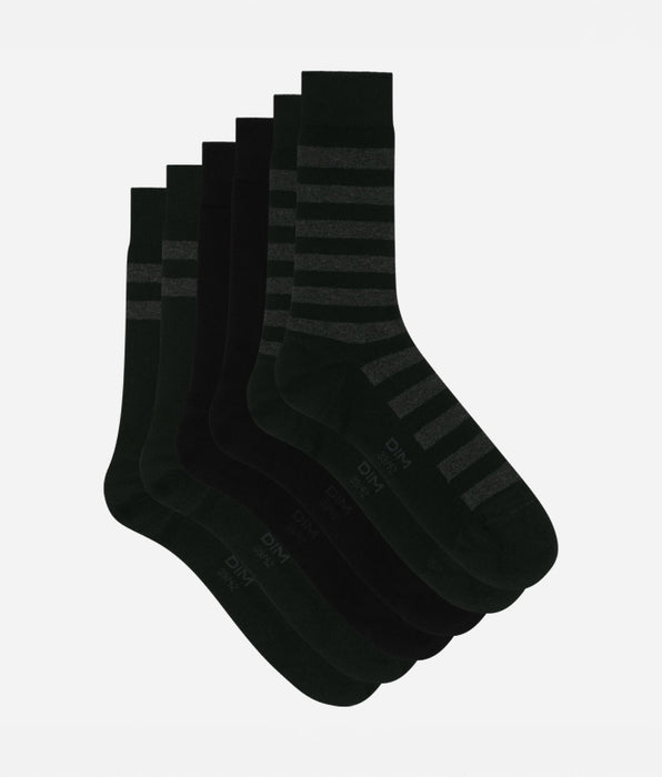 DIM Pack of 3 pairs of men's black striped socks Dim Coton Style