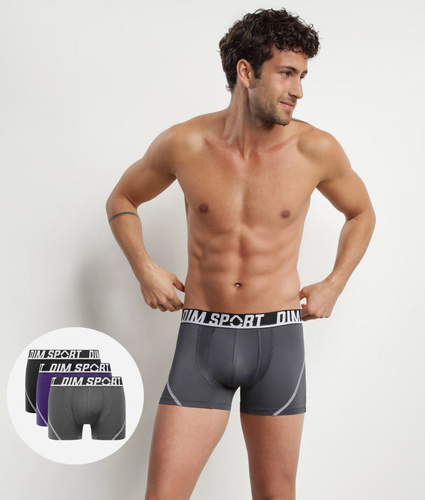 DIM Pack of 3 men's Purple Dim Sport thermo-regulating microfibre boxers