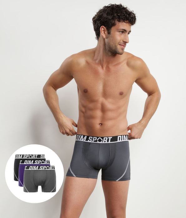 DIM Pack of 3 men's Purple Dim Sport thermo-regulating microfibre boxers
