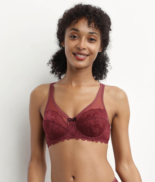 DIM Dark Ruby lace full cup bra Generous Essentiel