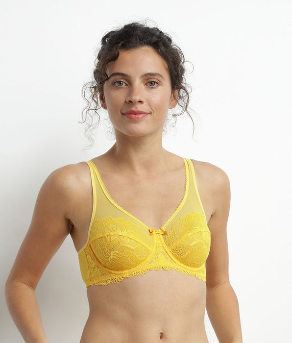 DIM Yellow lace push-up bra Dim Generous Essentiel