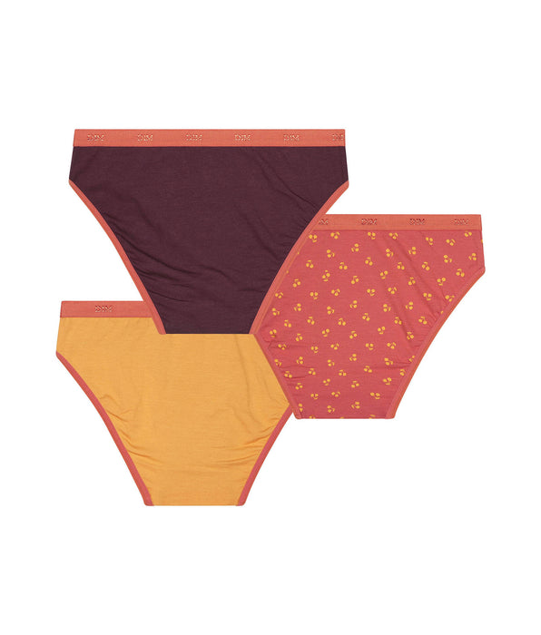 DIM Pack of 3 girls' knickers with cherry patterns in Chocolat Les Pockets