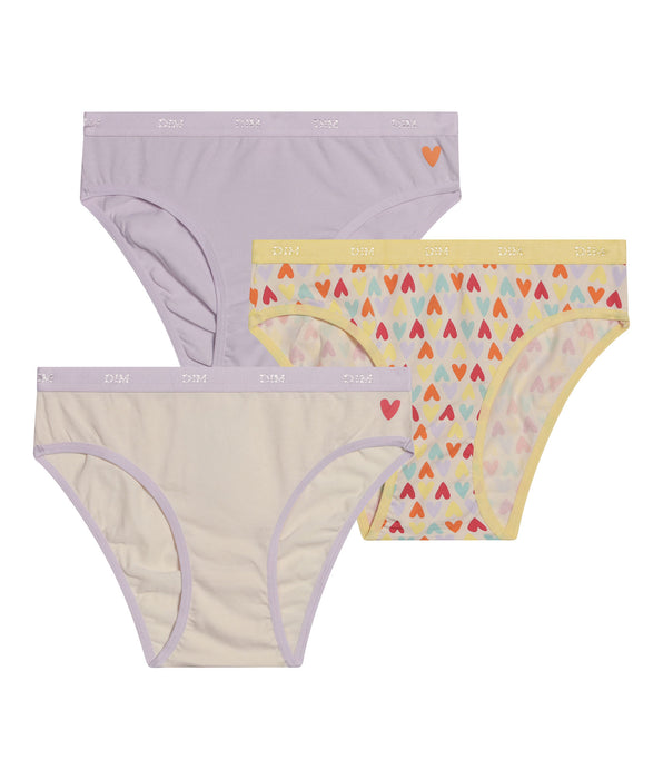 DIM Pack of 3 stretch cotton girl's panties with heart pattern Yellow Les Pockets