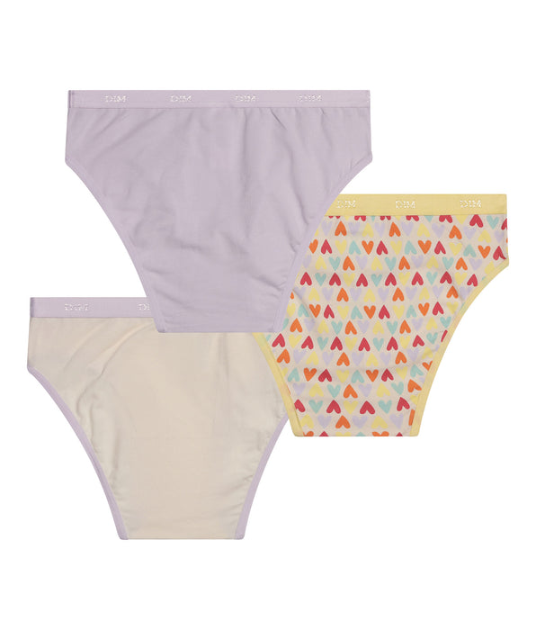 DIM Pack of 3 stretch cotton girl's panties with heart pattern Yellow Les Pockets