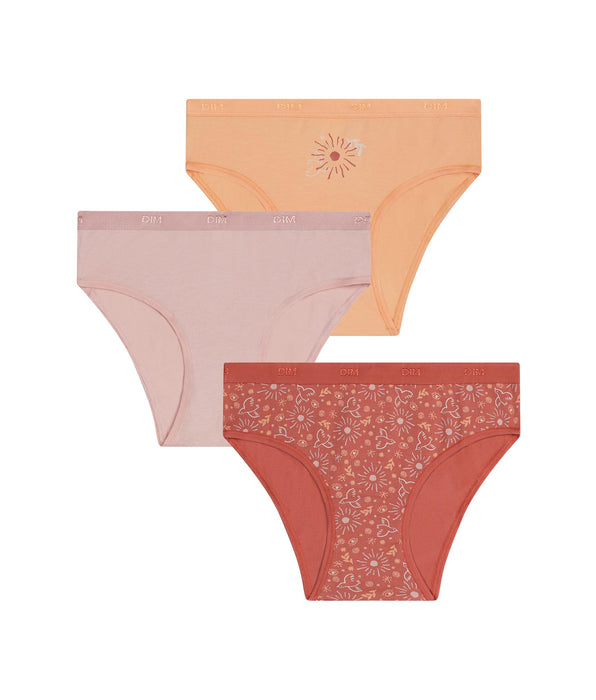 DIM Pack of 3 girls' stretch cotton briefs with sun print Les Pockets