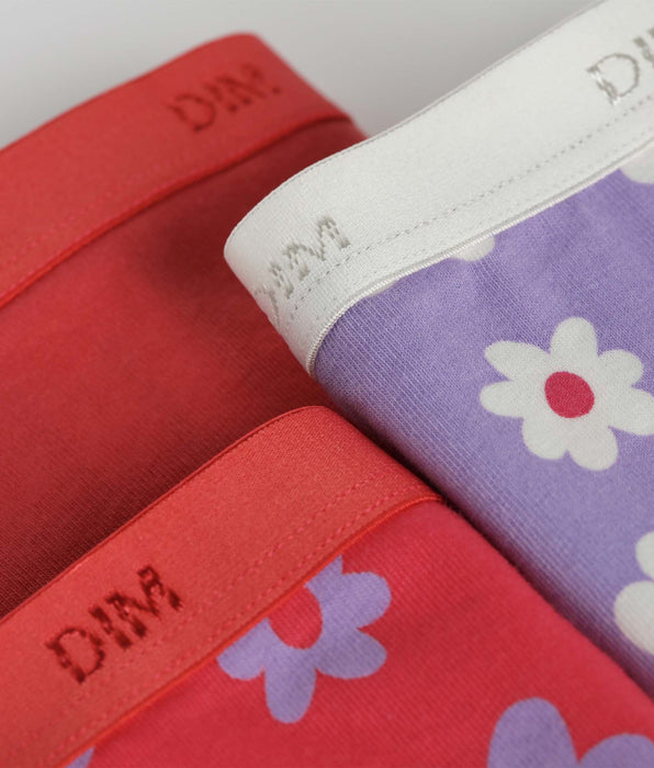 DIM Pack of 3 Les Pockets stretch cotton girls' knickers in purple and pink with floral print