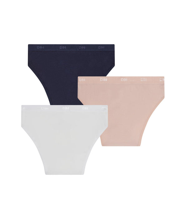 DIM Pack of 3 girls' stretch cotton briefs in pink, blue and white Les Pockets