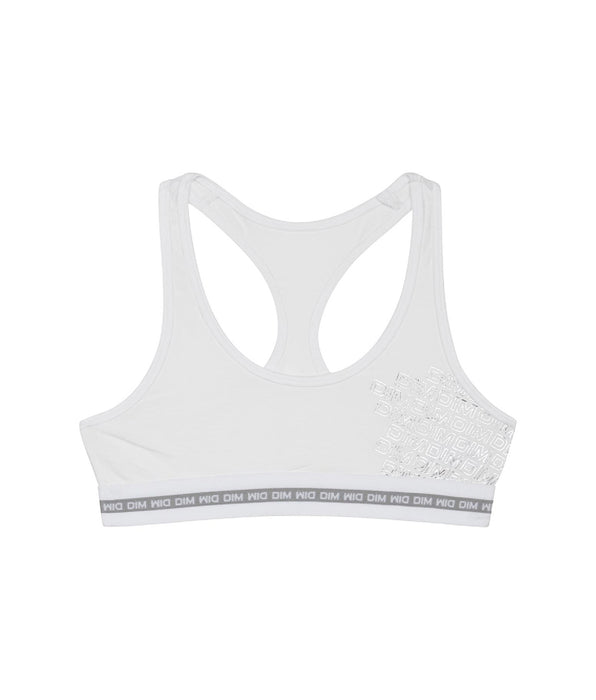 DIM Dim Sport Girl's stretch  White  cotton bra with silver print