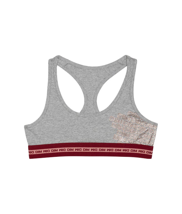 DIM Girls' Grey Dim Sport stretch cotton bra with metallic logo
