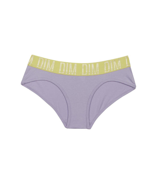 DIM Girl's shorty in Lila stretch cotton and Anis belt Dim Sport