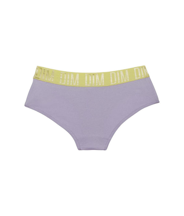 DIM Girl's shorty in Lila stretch cotton and Anis belt Dim Sport