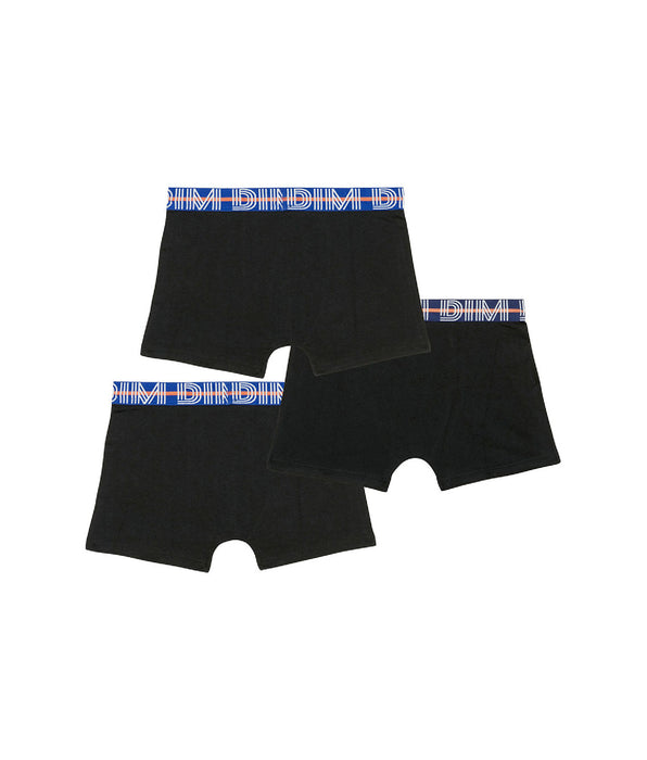 DIM EcoDim Pack of 3 black boy's stretch cotton boxers with contrasting waistband