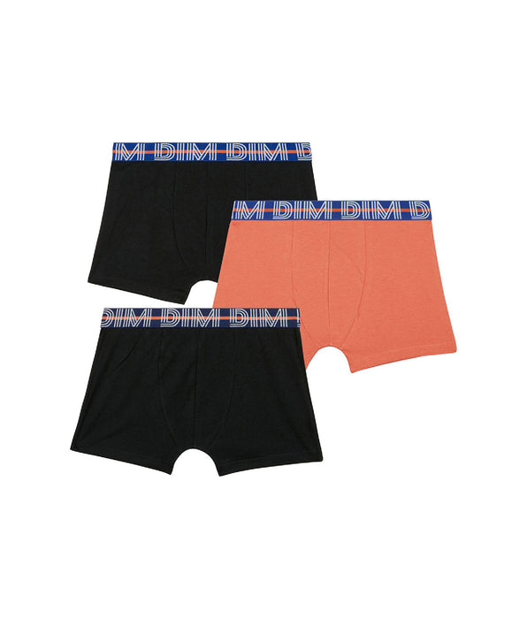 DIM EcoDim Pack of 3 orange boy's stretch cotton boxers with contrasting waistband
