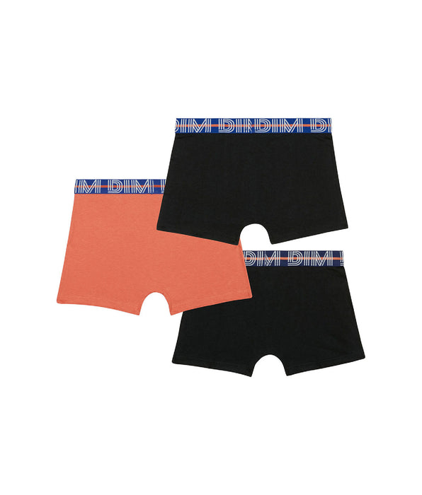 DIM EcoDim Pack of 3 orange boy's stretch cotton boxers with contrasting waistband