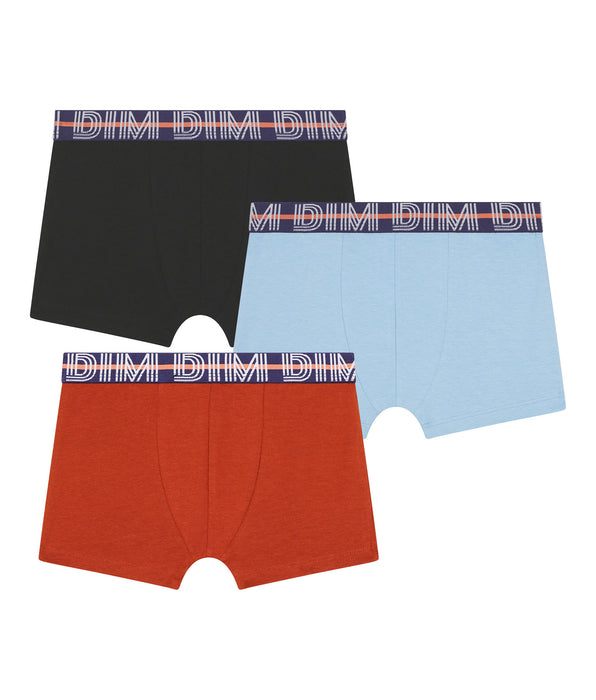 DIM Pack of 3 Blue Red boys' boxer shorts with Dim cotton Stretch graphic waistband