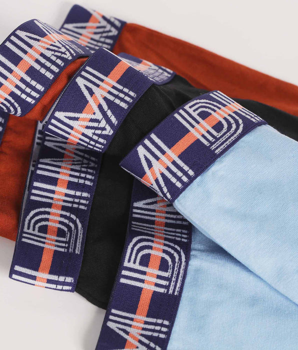 DIM Pack of 3 Blue Red boys' boxer shorts with Dim cotton Stretch graphic waistband