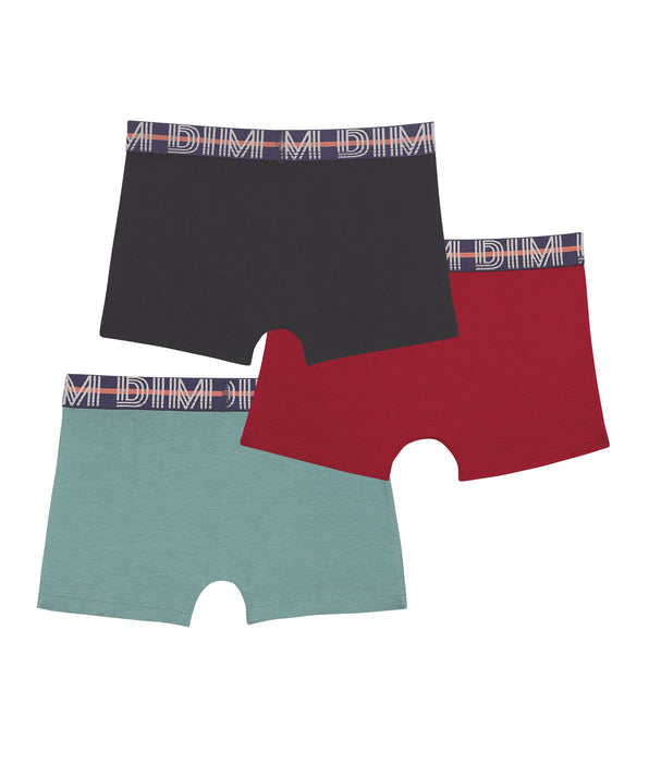 DIM Pack of 3 boy's stretch cotton boxer shorts Red Blue Green EcoDim Classic