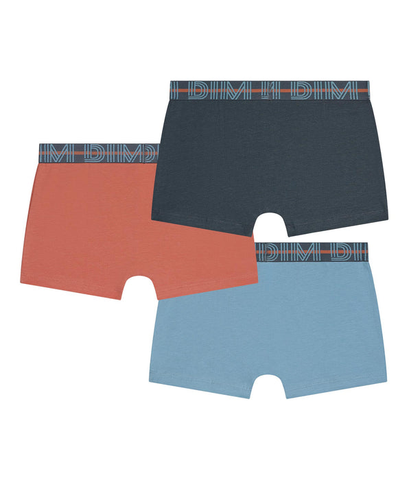 DIM Pack of 3 boys' boxer shorts in Blue, Apricot and Grey Stretch Cotton Kids