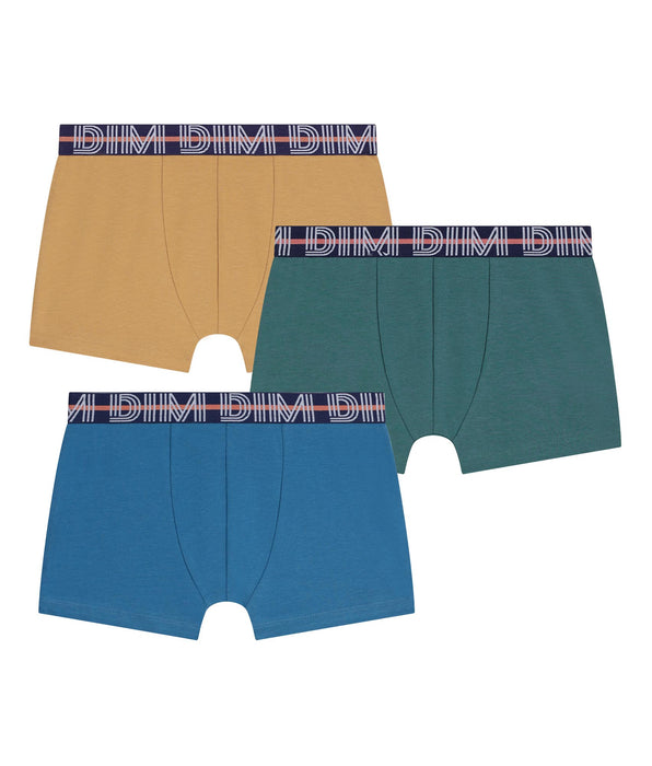 DIM Pack of 3 boys' boxer shorts Blue Green Yellow Cotton Stretch Kids