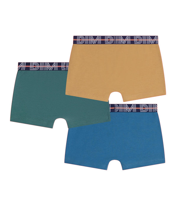 DIM Pack of 3 boys' boxer shorts Blue Green Yellow Cotton Stretch Kids