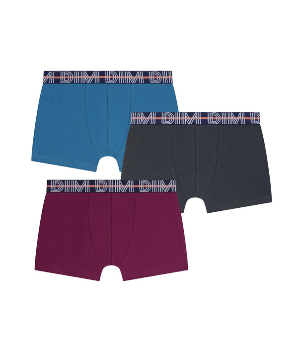 DIM Pack of 3 boys' boxer shorts in Bordeaux Blue Ebony  Cotton Stretch Kids
