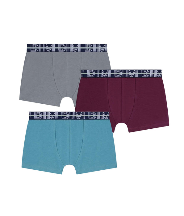 DIM Pack of 3 boys' stretch cotton boxer shorts with contrasting waistband Carmin EcoDim