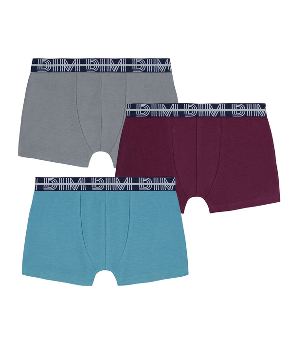 DIM Pack of 3 boys' stretch cotton boxer shorts with contrasting waistband Carmin EcoDim