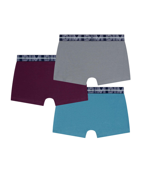 DIM Pack of 3 boys' stretch cotton boxer shorts with contrasting waistband Carmin EcoDim