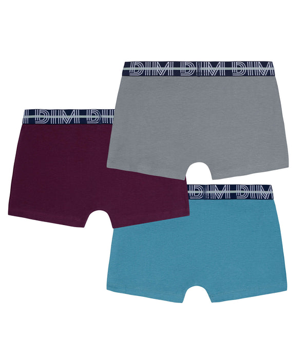 DIM Pack of 3 boys' stretch cotton boxer shorts with contrasting waistband Carmin EcoDim