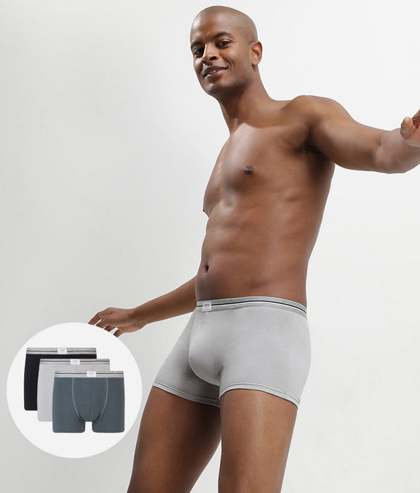 DIM Ultra Resist 3 pack resistant stretch cotton trunks in grey and jeans blue