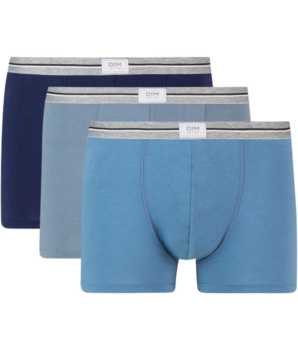 DIM Ultra Resist 3 pack resistant stretch cotton trunks in grey and jeans blue