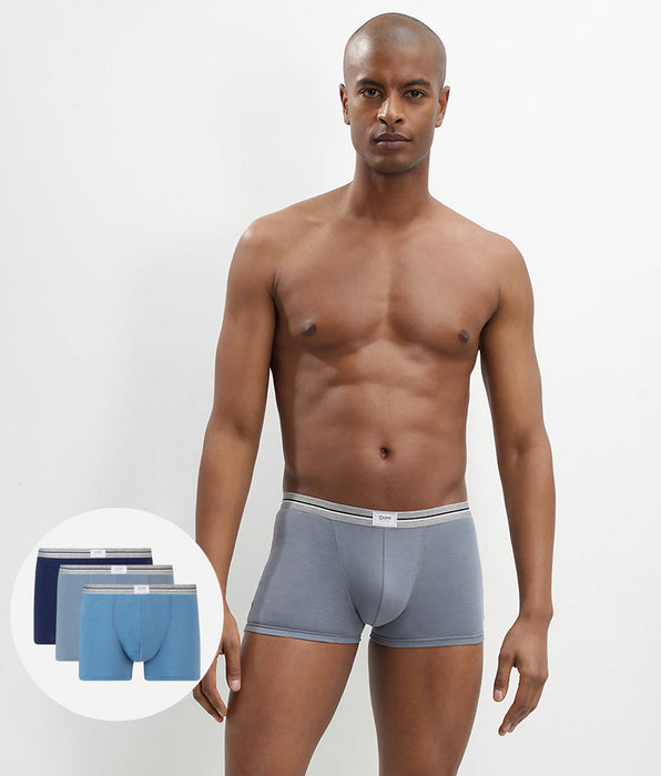 DIM Ultra Resist 3 pack resistant stretch cotton trunks in black and steel grey
