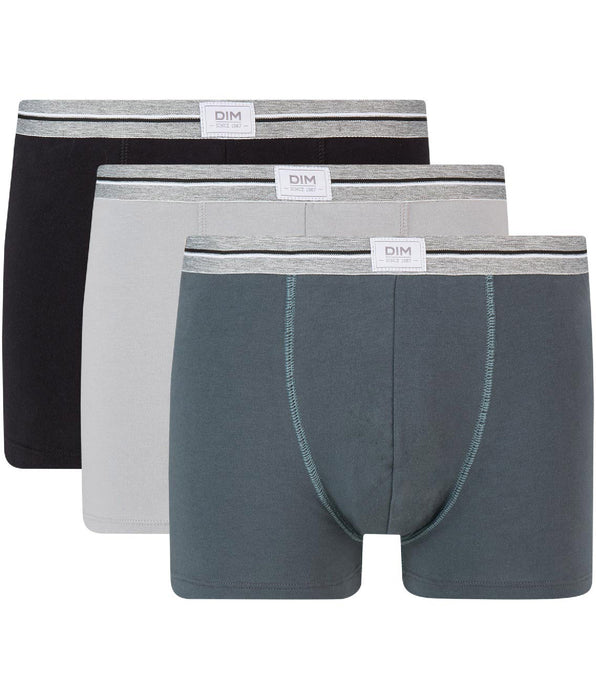 DIM Ultra Resist 3 pack resistant stretch cotton trunks in black and steel grey