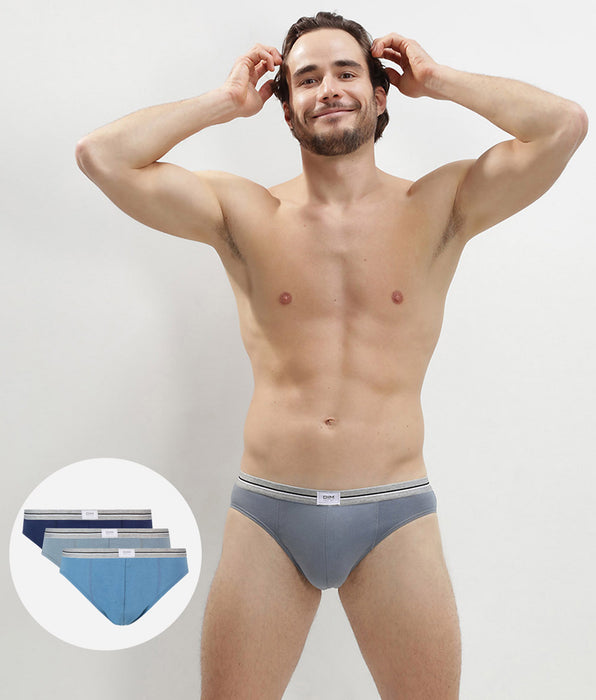 DIM Ultra Resist 3 pack resistant stretch cotton briefs in grey and denim blue