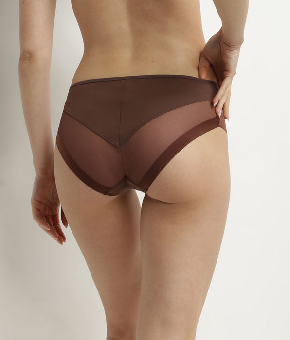 DIM Brown microfibre and tulle midi brief Dim Generous