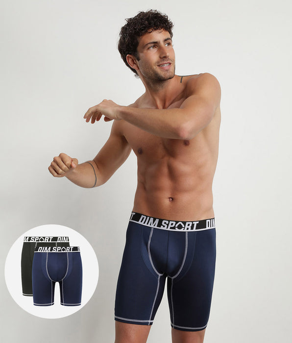 DIM Pack of 2 Grey and Black Dim Sport microfibre thermo-regulating boxers