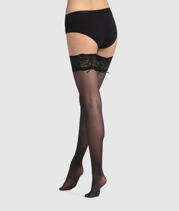 DIM Dim Up Sexy 25D semi-opaque hold-up stockings with black lace garter