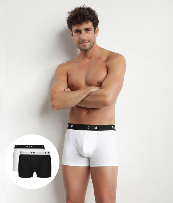 DIM Pack of 2 men's Black Dim Originals stretch cotton boxer shorts with retro waistband