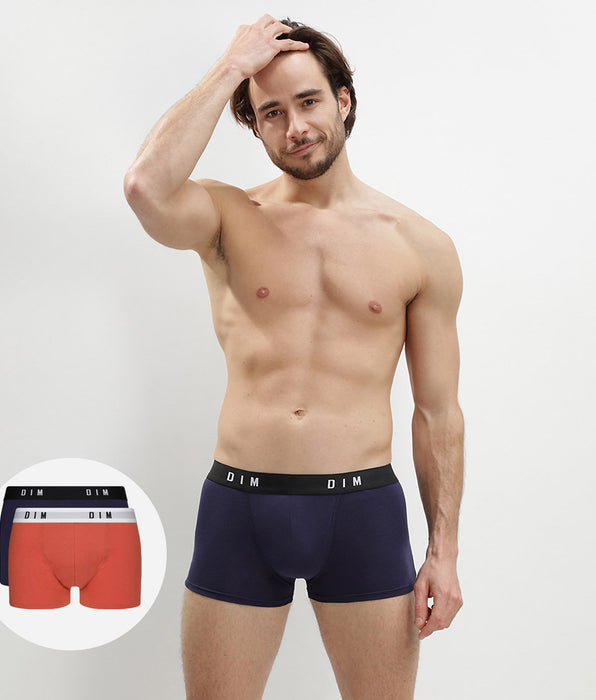 DIM Dim Originals Pack of 2 men's boxers in stretch cotton in Red Blue & Denim
