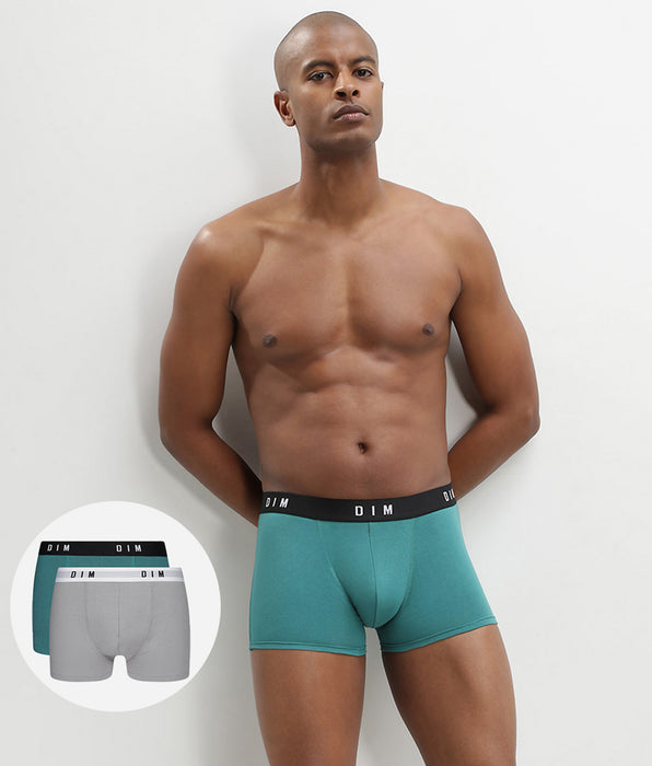 DIM Dim Originals Pack of 2 men's boxers in stretch cotton  in steel emerald green