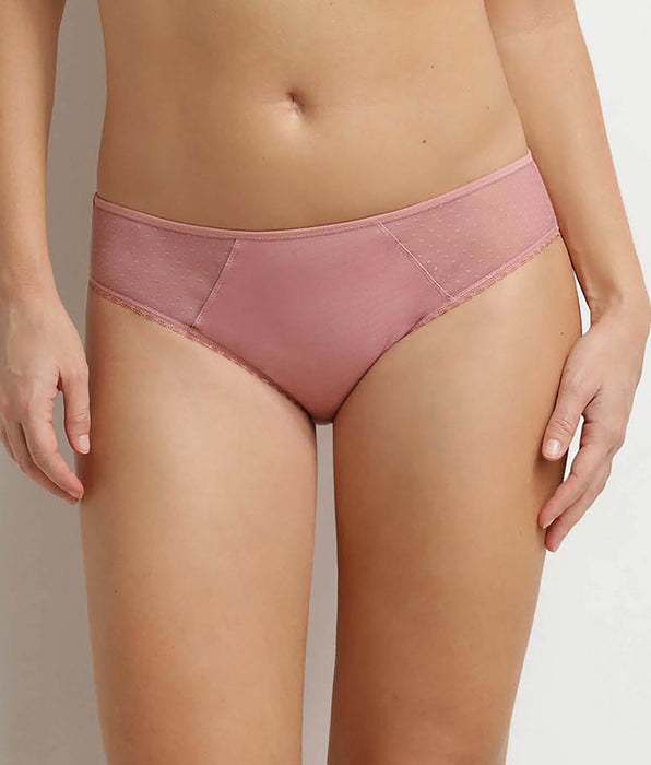DIM Women's microfibre and plumetis tulle knickers in Rose Generous Organic Cotton