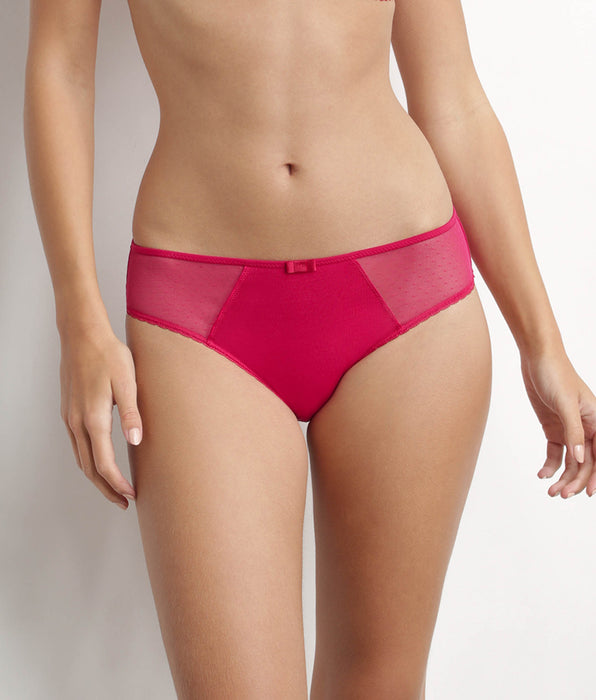 DIM Women's organic cotton and tulle plumetis panties Rouge Cerise Generous Dim