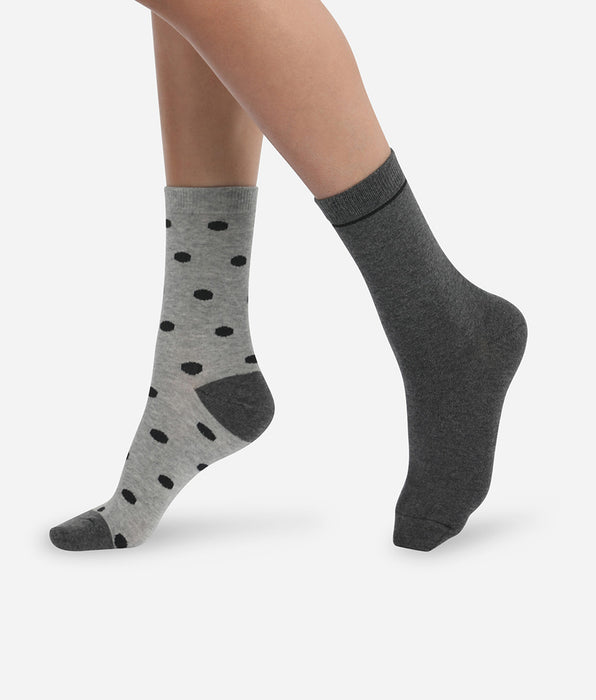 DIM Pack of 2 pairs of women's socks grey with large polka dots Dim Coton Style