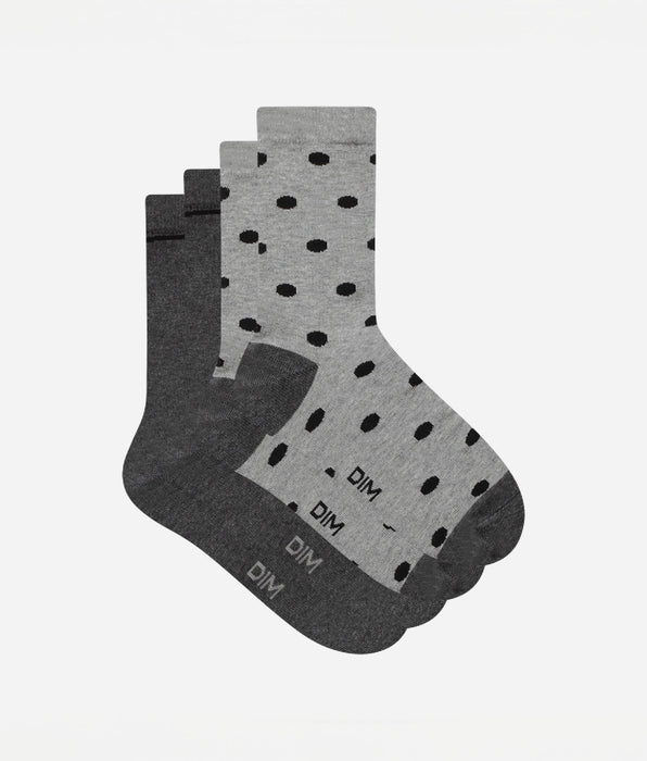 DIM Pack of 2 pairs of women's socks grey with large polka dots Dim Coton Style