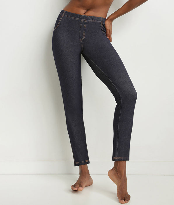 DIM Women's navy-blue denim leggings with pockets Dim Relax & Go